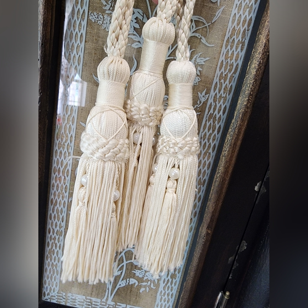 Elegant Cream Beaded And Braided Curtain Holdbacks - Set Of 3